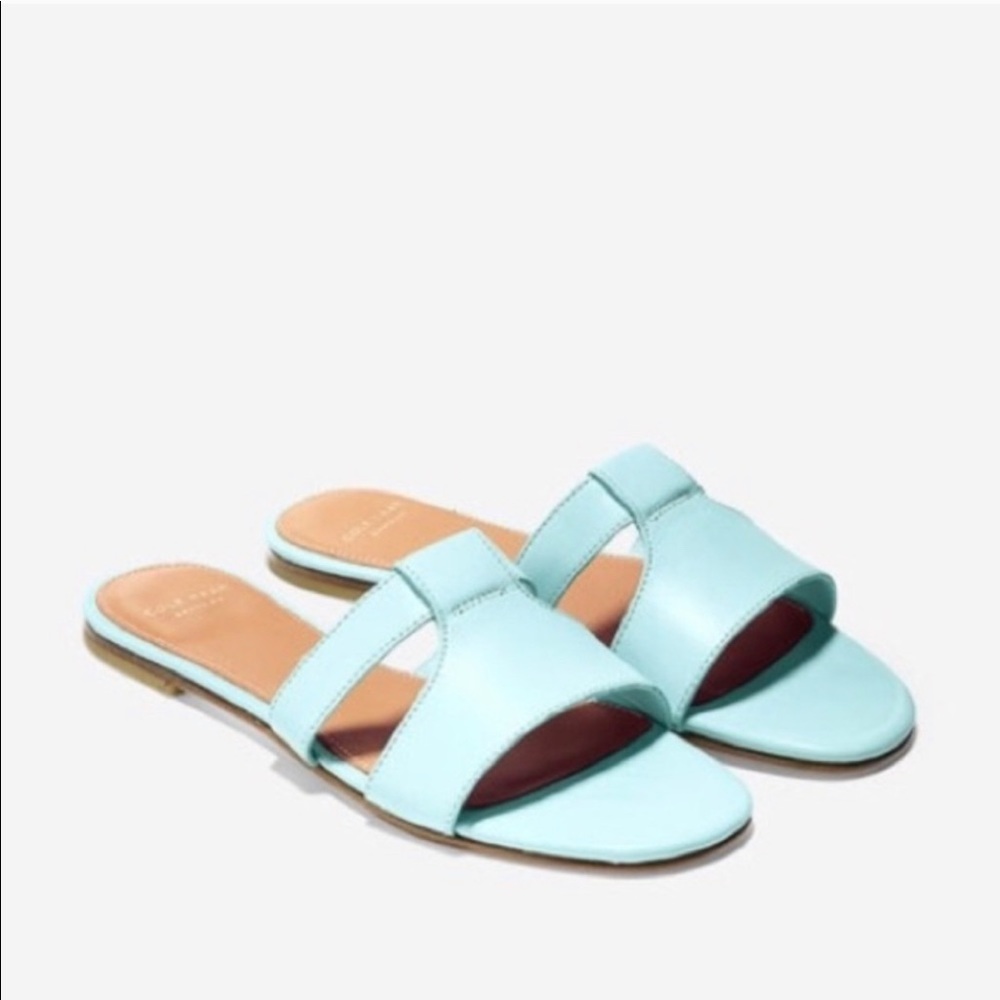 Like new Cole Haan aqua blue leather slides